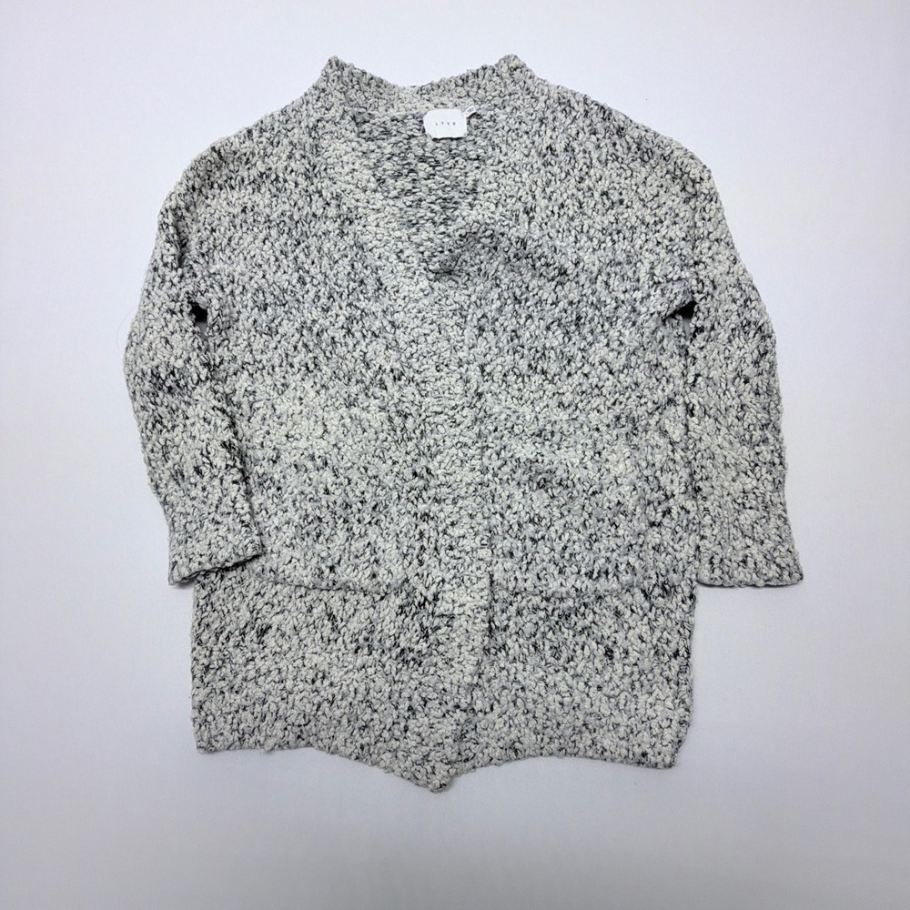 Lush Womens Popcorn Knit Cardigan Black White Marled Split Back  Small